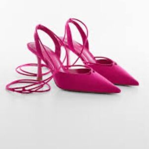 MANGO neon Pink Strappy Women's Sandals, ankle lace size 7.5